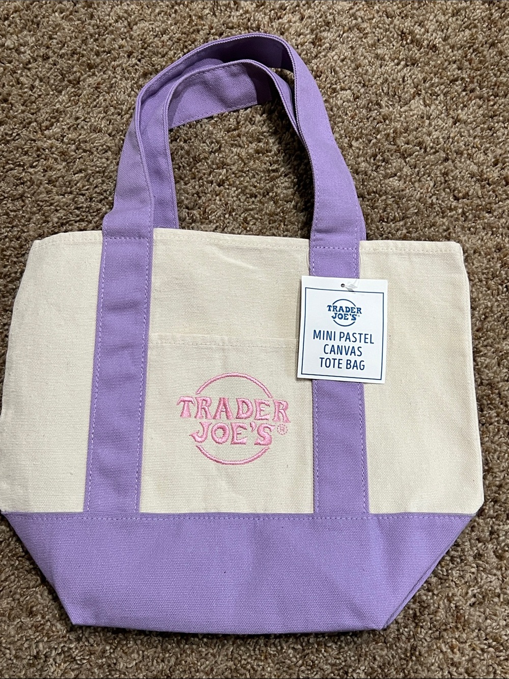 Trader Joe's Lavender & Cream Mini Canvas Tote